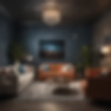 Modern Elegance: Starry Patterns in Home Decor Modern living room featuring space wallpaper with starry patterns