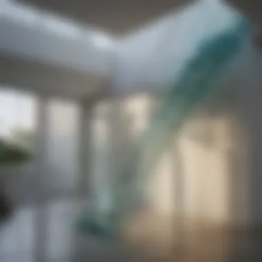 Contemporary staircase featuring a glass landing