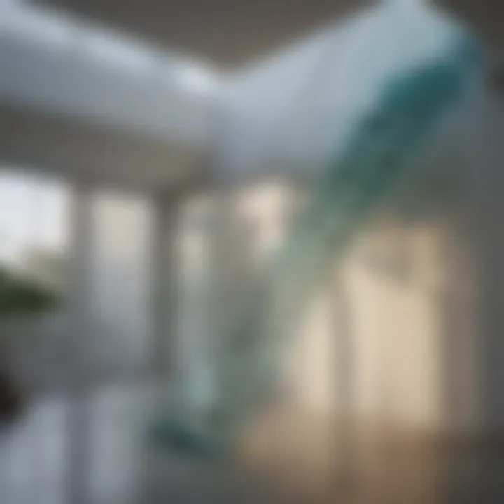 Contemporary staircase featuring a glass landing