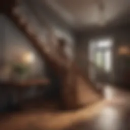 Elegant wooden staircase with a spacious landing