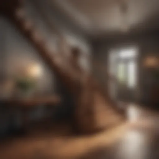 Elegant wooden staircase with a spacious landing