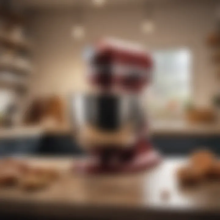 A chef's workspace with a stand mixer and freshly baked goods