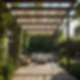 Elegant sun shade pergola in a landscaped garden