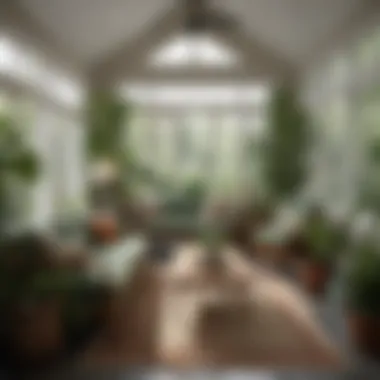 Serene Layout of Plants and Furniture in a Sunroom Serene sunroom layout with plants and furniture harmony