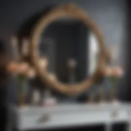Elegant dressing table with intricate mirror design and decorative accessories
