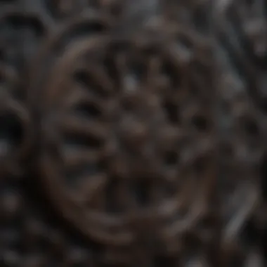 Close-up of decorative dark wall panels showcasing intricate design