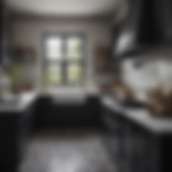 Classic black and white kitchen featuring vintage fixtures and tiles