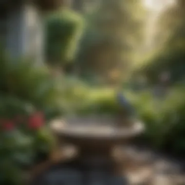 Serene Backyard Oasis Featuring a 12-Inch Bird Bath A serene backyard setting with a 12-inch bird bath bowl as the focal point