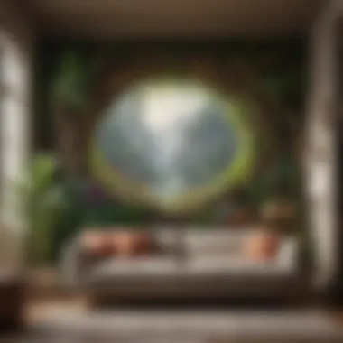 Nature-Inspired Mural in Home Decor A cozy living room with a nature-themed wall mural