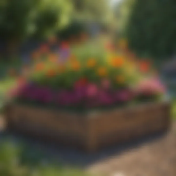 Brightly colored raised garden bed showcasing blooming flowers