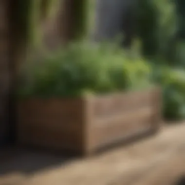 Elegant wooden above ground garden box filled with fresh herbs