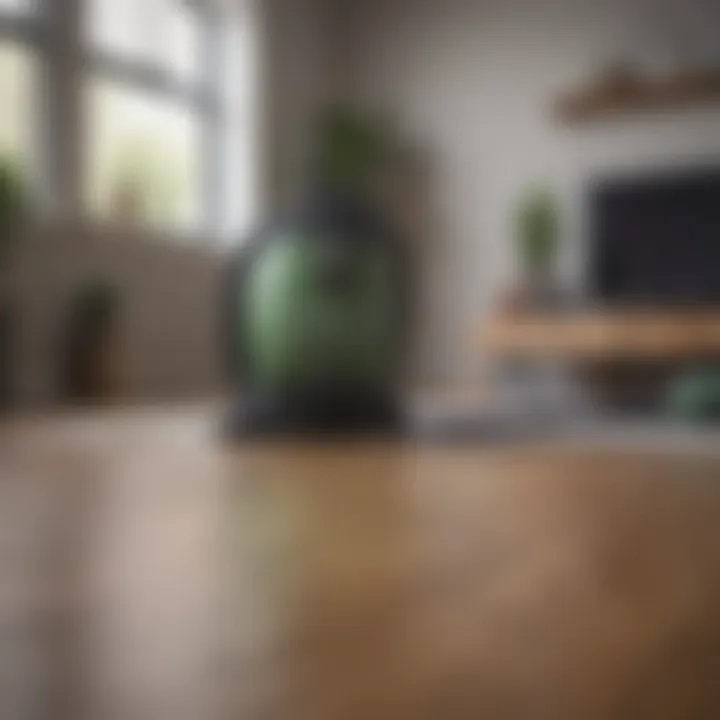 Eco-friendly cleaning products displayed next to a HEPA vacuum.