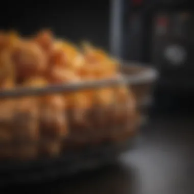 A close-up of the air fryer basket filled with perfectly cooked food.