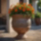 Elegant ceramic outdoor planter with vibrant flowers