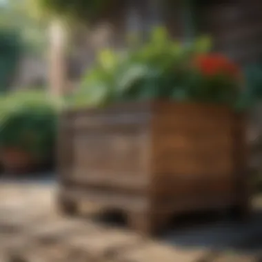 Rustic wooden planter in a garden setting