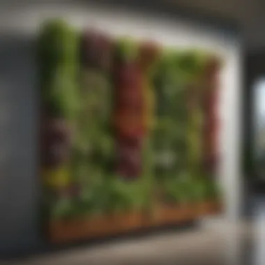 Colorful vertical garden setup with wall-mounted planters