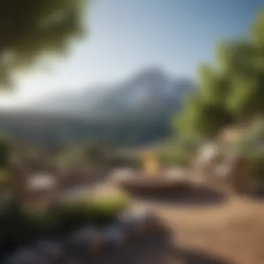 Idyllic outdoor space with mountain backdrop