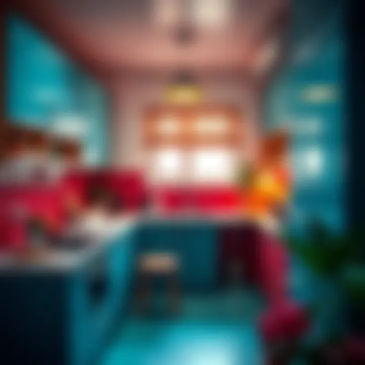 Stylish kitchenette with vibrant color palette