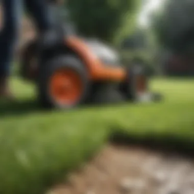 Precision Grass Cutting Edger in Action Precision grass cutting edger in action on a lawn