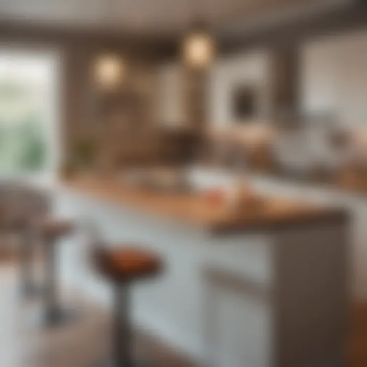 Illuminated breakfast bar creating a warm atmosphere in the kitchen