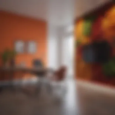 Vibrant accent wall enhancing a modern workspace