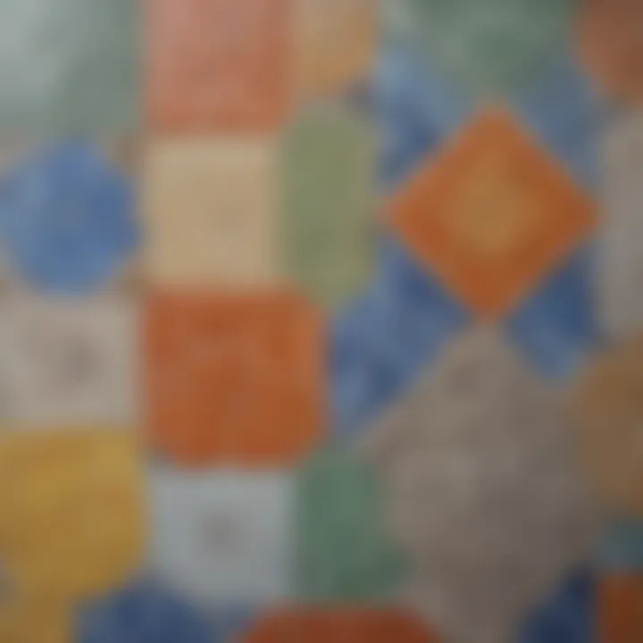 Close-up of painted tile surface showcasing texture