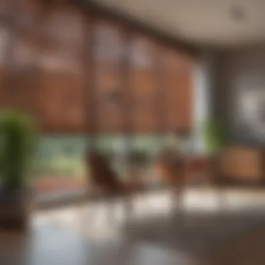 Innovatively designed wooden blinds in an elegant office space.