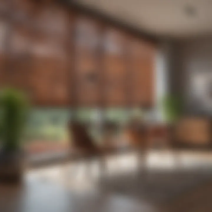Innovatively designed wooden blinds in an elegant office space.