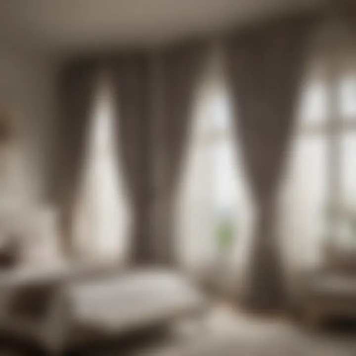 Intricately patterned sheer curtains adding depth to a cozy bedroom.