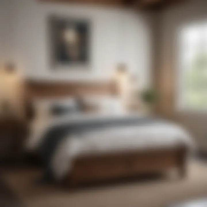 Cozy bedroom featuring a vintage farmhouse bed frame with modern decor