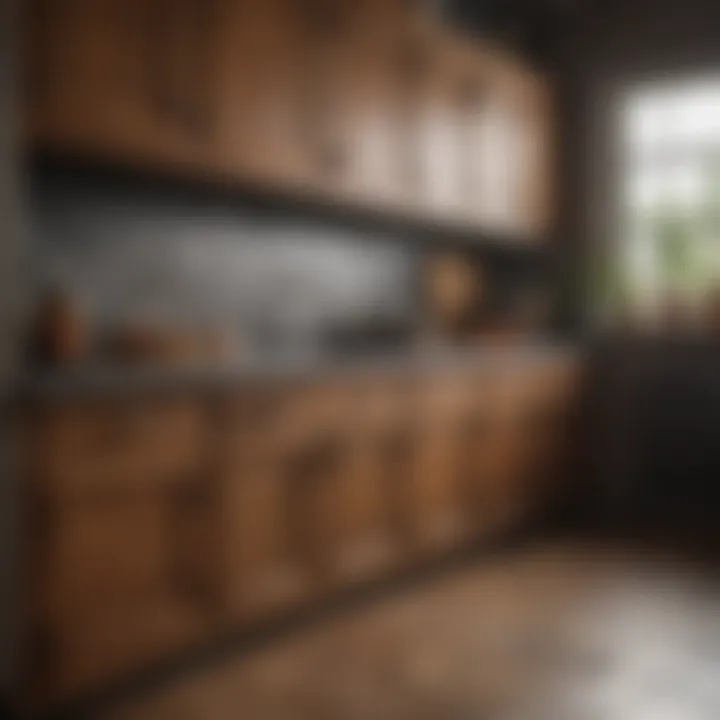 Variety of materials used in vintage kitchen wall cabinets displayed