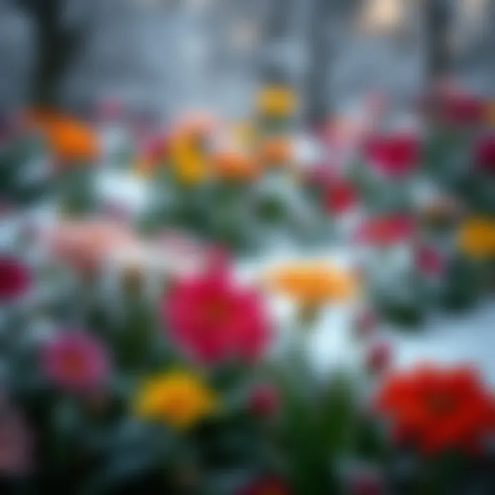 Vibrant winter flowers adding color to a snowy landscape