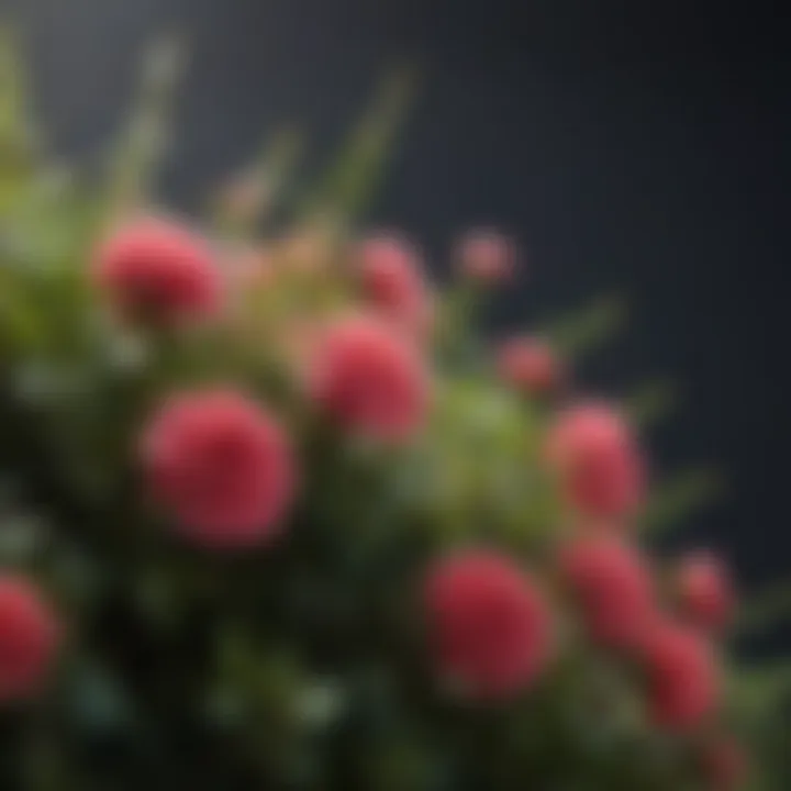 Close-up of colorful flowers on fast-growing shrub