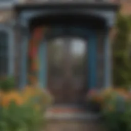 Lush front garden with colorful flowers framing a welcoming door.