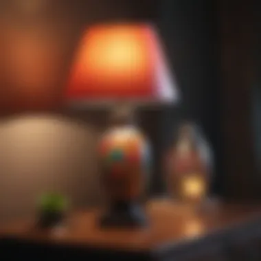A colorful and artistic lamp that serves as a statement piece on a bedside table