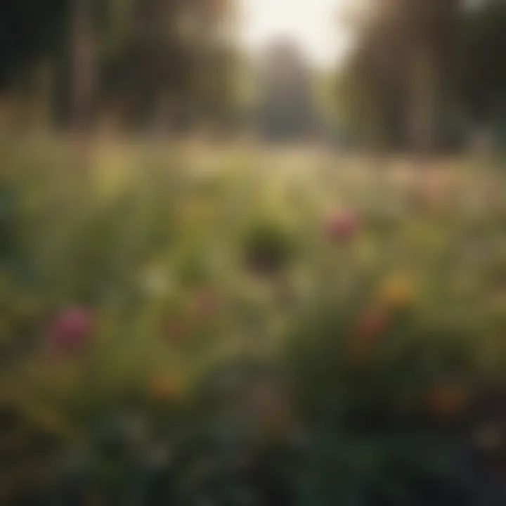 Close-up of various native plants thriving in a meadow