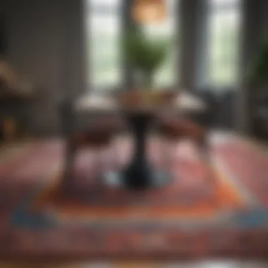 Colorful Rug Enhancing Modern Dining Space Colorful rug complementing a modern dining table