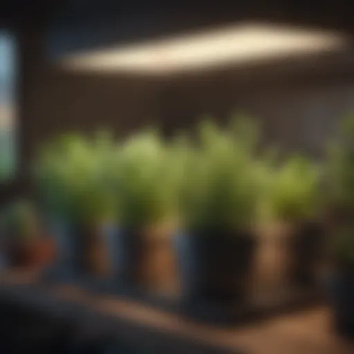 A lush indoor herb garden featuring various herbs in pots