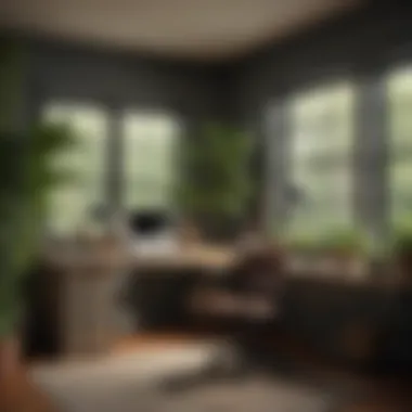 Inviting Home Office with Natural Elements A beautifully arranged home office with natural light and plants