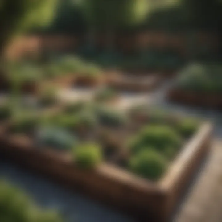 A beautifully designed garden layout showcasing multiple raised beds