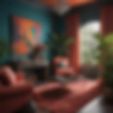Vibrant color scheme with complementary wall treatments