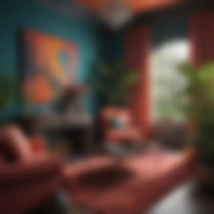 Vibrant color scheme with complementary wall treatments
