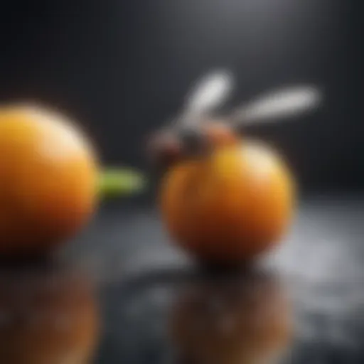 Close-up view of a gnat on a fruit