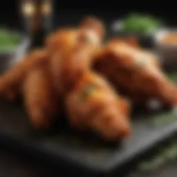 Golden brown air fried chicken wings garnished with fresh herbs