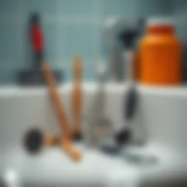 Essential tools for bathtub drain repair arranged neatly