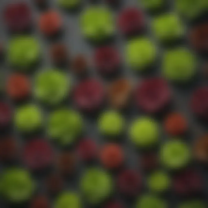 A variety of lettuce seeds in different colors and shapes