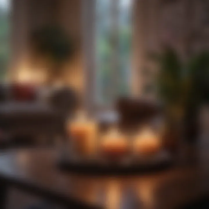 A cozy living room with aromatic candles lit