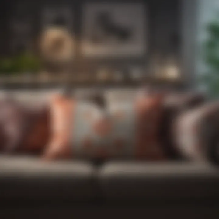 Symmetrically placed throw pillows on a stylish sofa