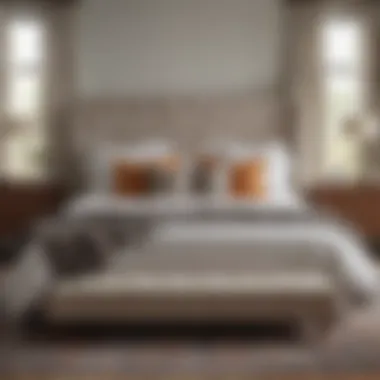 Elegant Bed with Area Rug Elegant area rug placed under a beautifully styled bed, showcasing a modern bedroom design.