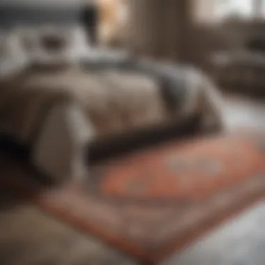 Stylish Rug Design in Bedroom A stylish rug design that enhances the visual appeal of a sophisticated bedroom setting.
